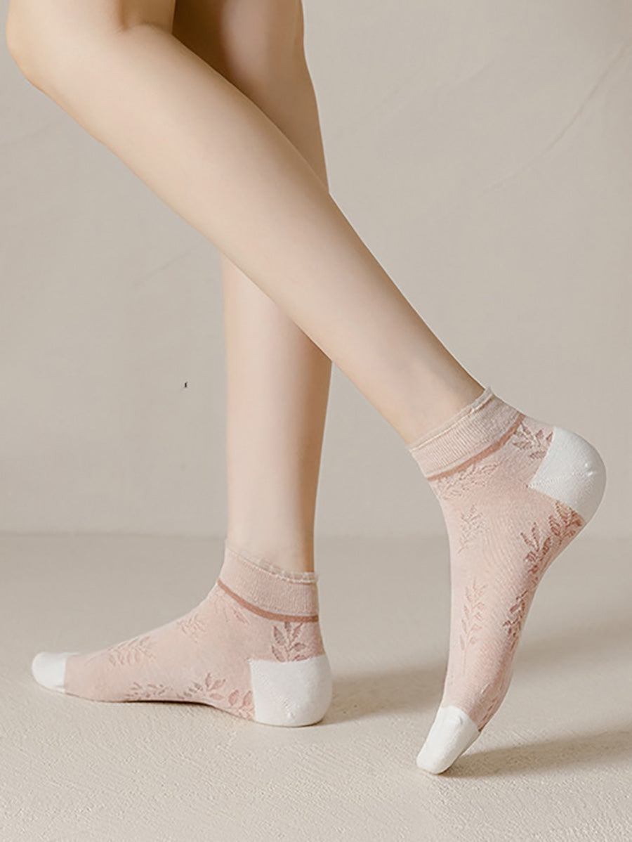 5 Pairs Women Summer Leaf Cotton Socks