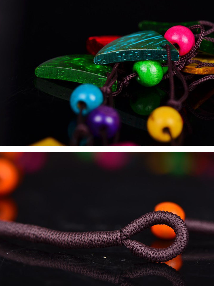 Women Ethnic Colorful Coconut Shell Three Layer Necklace