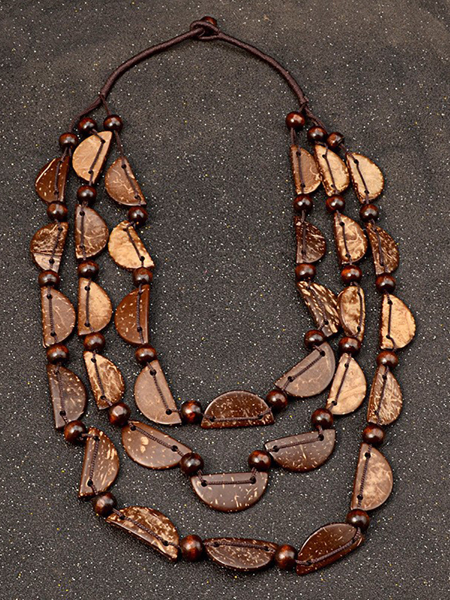 Women Ethnic Colorful Coconut Shell Three Layer Necklace