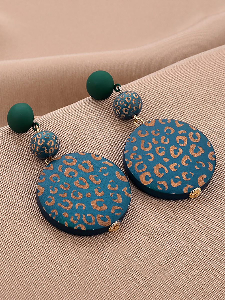 Women Vintage Round Wooden S925Sliver Earrings