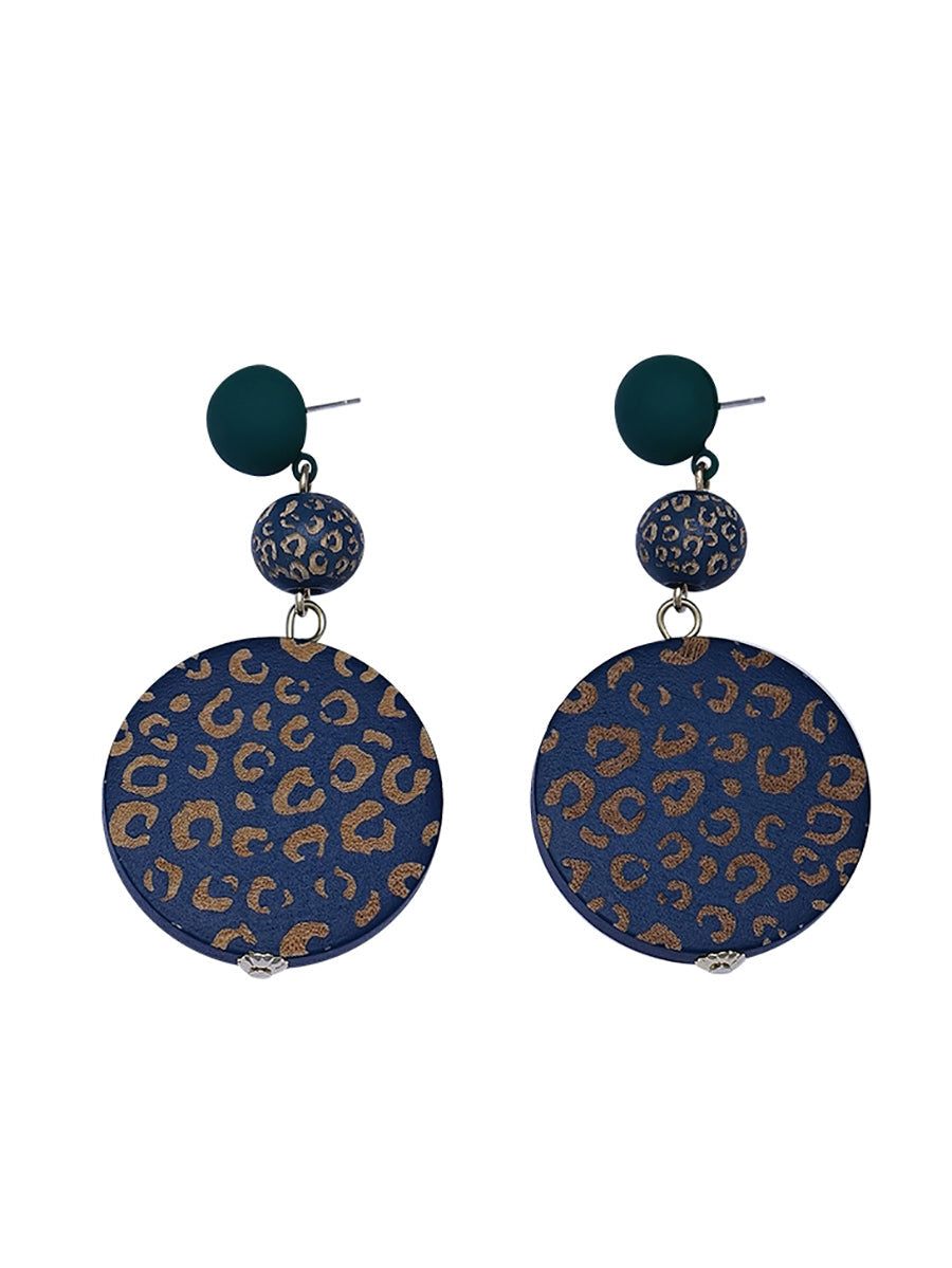 Women Vintage Round Wooden S925Sliver Earrings