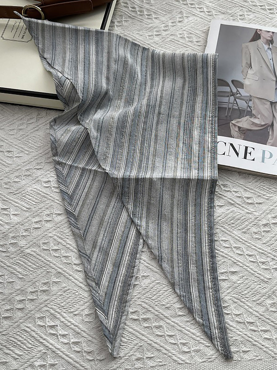 Women Vintage Stripe 100%Cotton Triangle Scarf