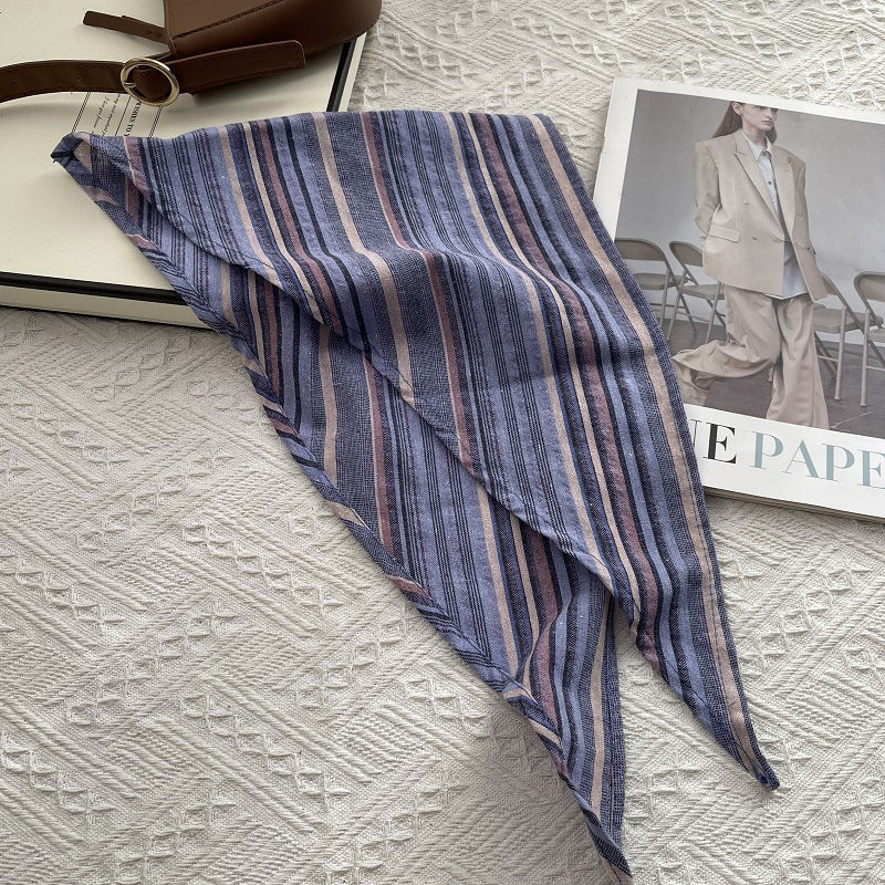 Women Vintage Stripe 100%Cotton Triangle Scarf