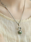 Women Ethnic Copper Flower Jade Necklace
