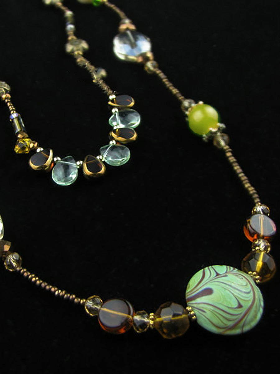 Women Vintage Crystal Bead Acrylic Pandent Necklace