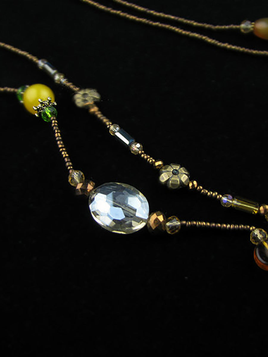 Women Vintage Crystal Bead Acrylic Pandent Necklace