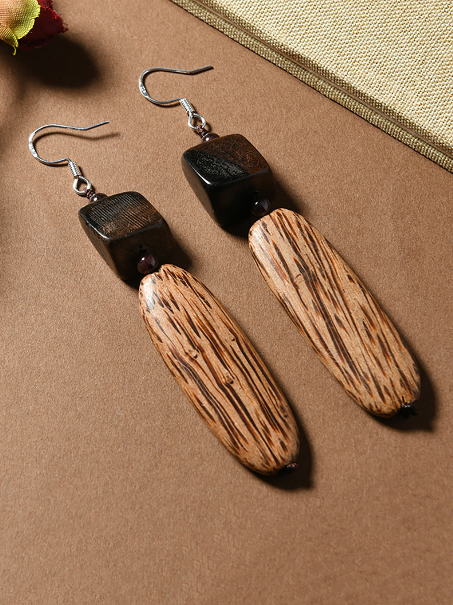 Women Vintage Wood Flower Earrings