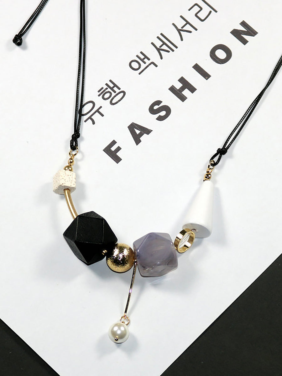 Women Artsy Wood Resin Copper Preal Necklace