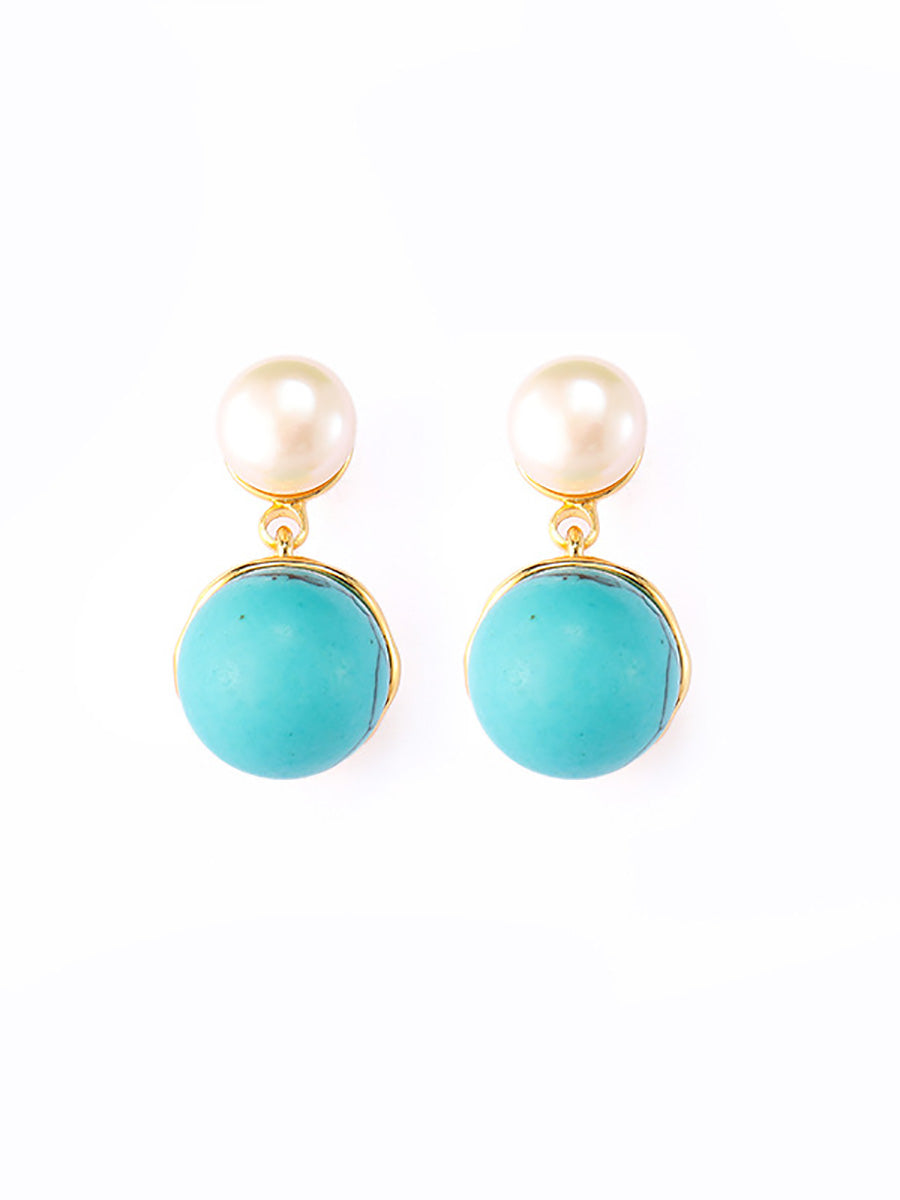 Women Artsy S925Silver Turquoise Pearl Earrings