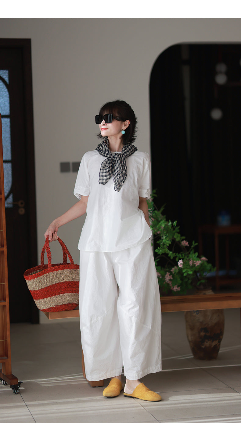 Plus Size Women Summer Casual Pure Color 100%Cotton Harem Pants