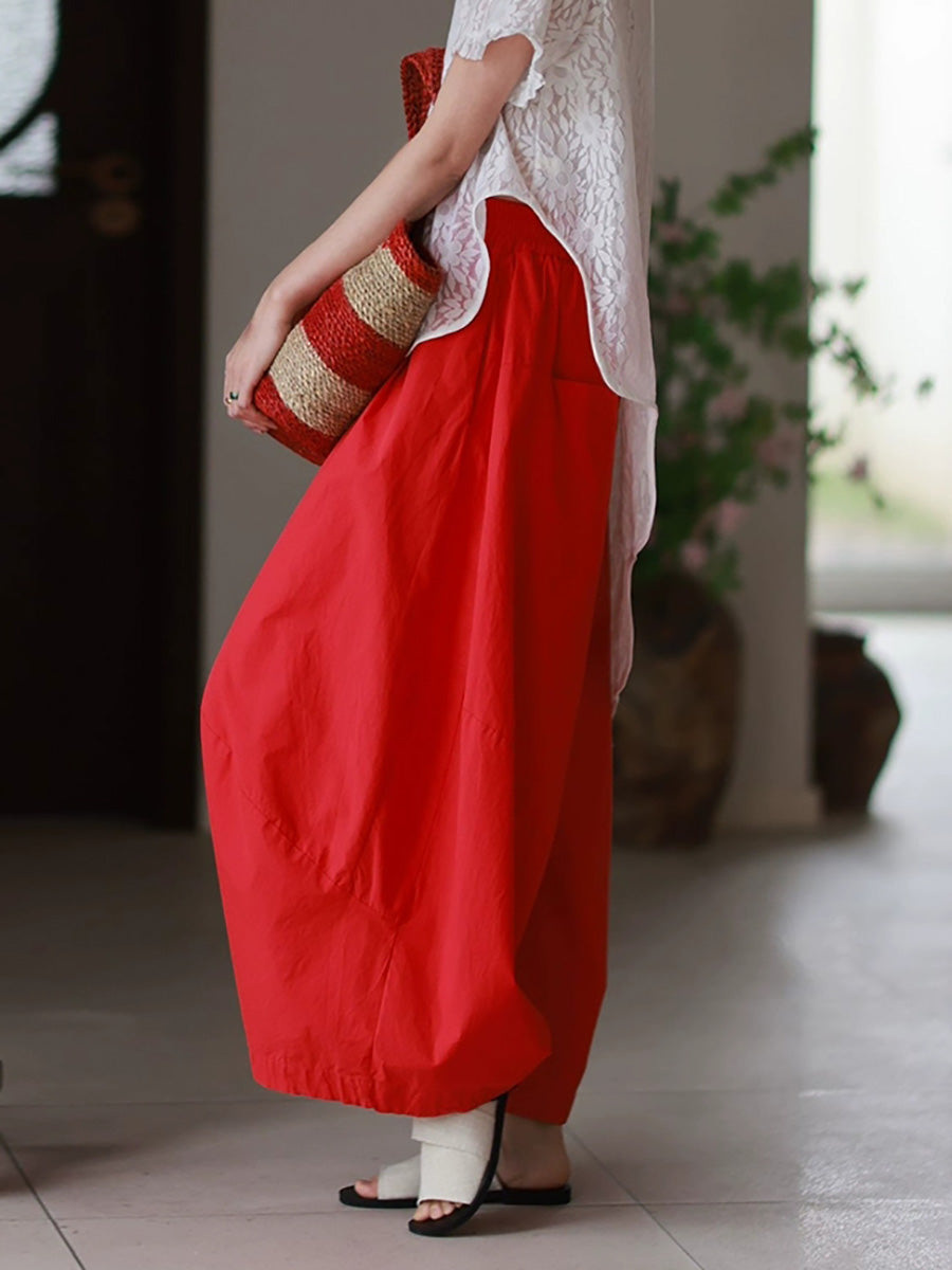 Plus Size Women Summer Casual Pure Color 100%Cotton Harem Pants
