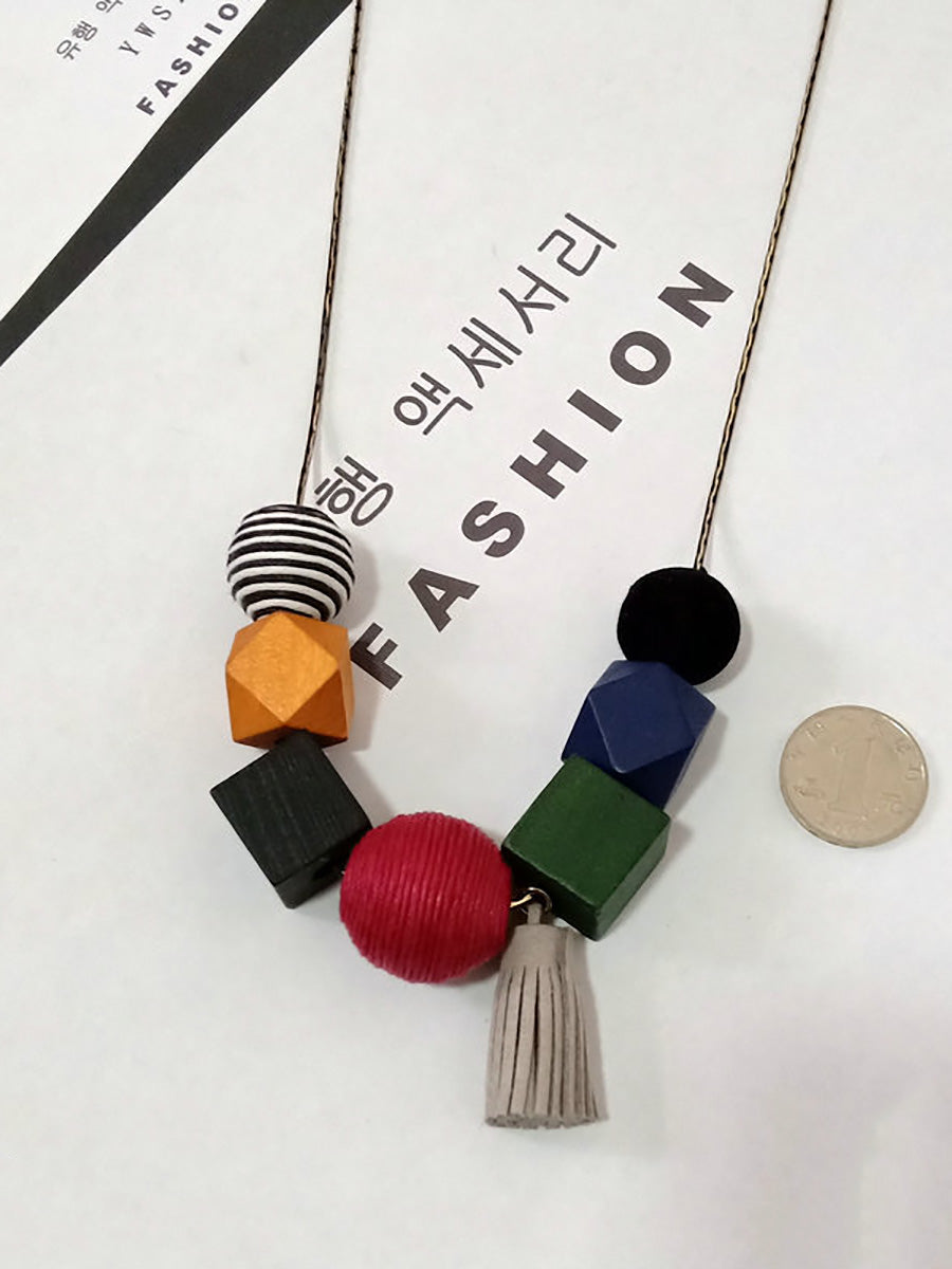 Women Artsy Colorful Geometric Wood Necklace