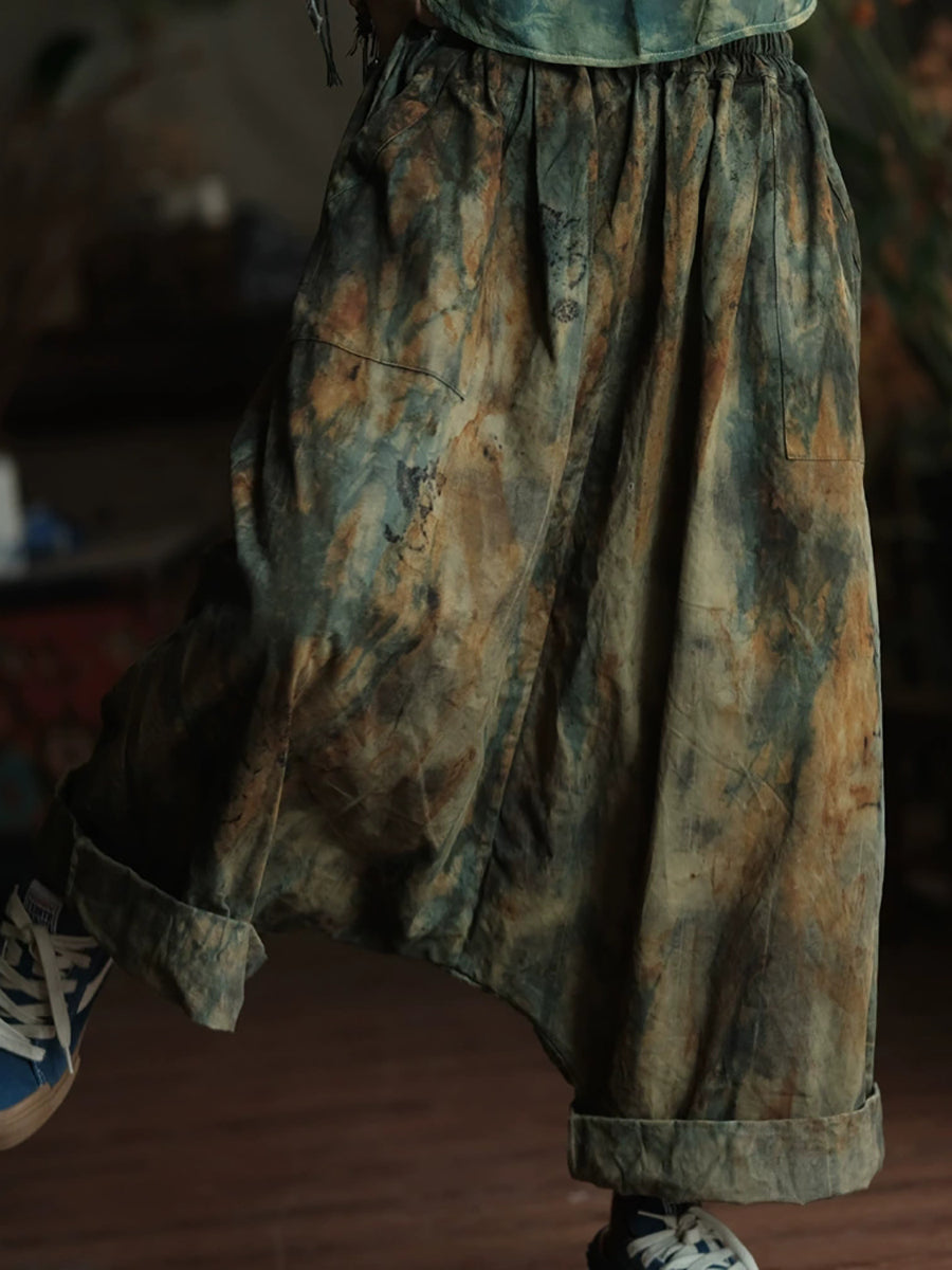 Women Summer Retro Tie-dye Cotton Harem Pants