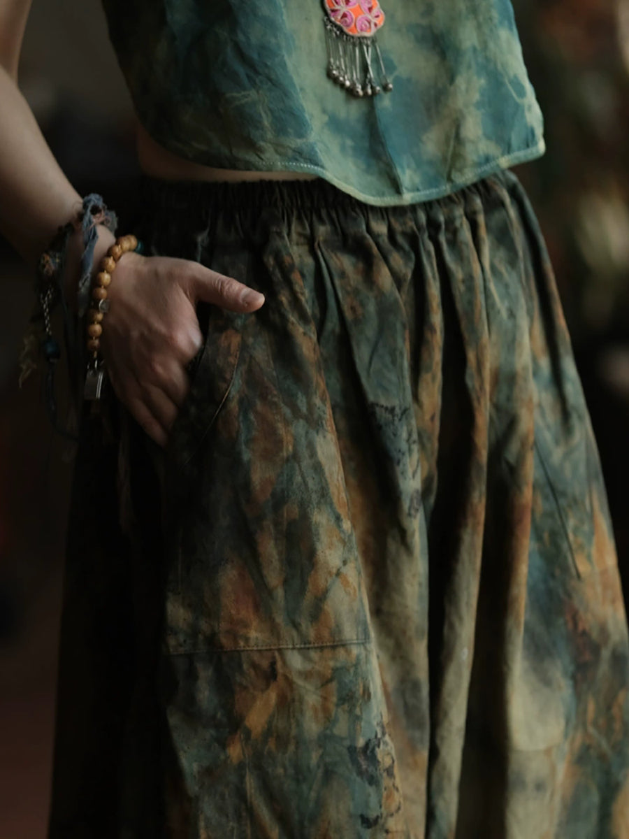 Women Summer Retro Tie-dye Cotton Harem Pants