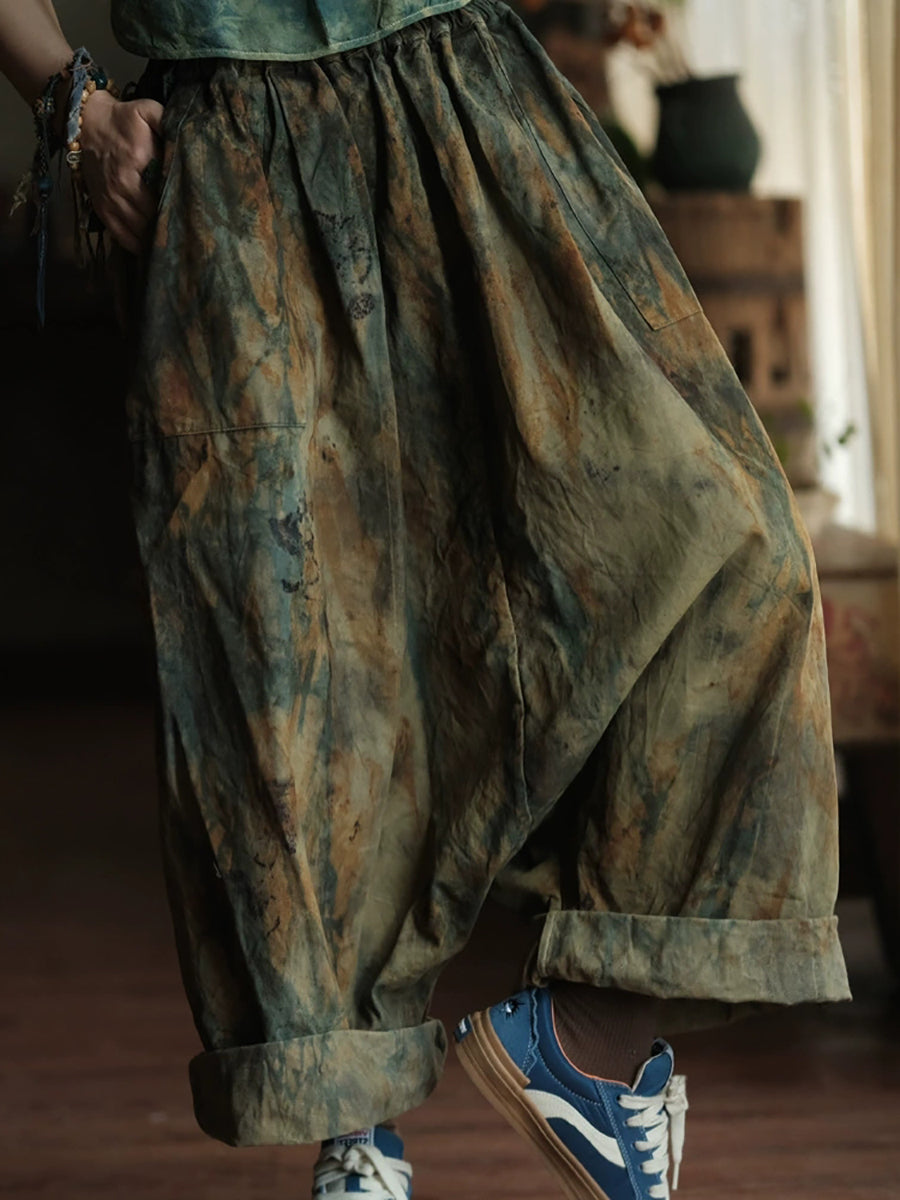 Women Summer Retro Tie-dye Cotton Harem Pants