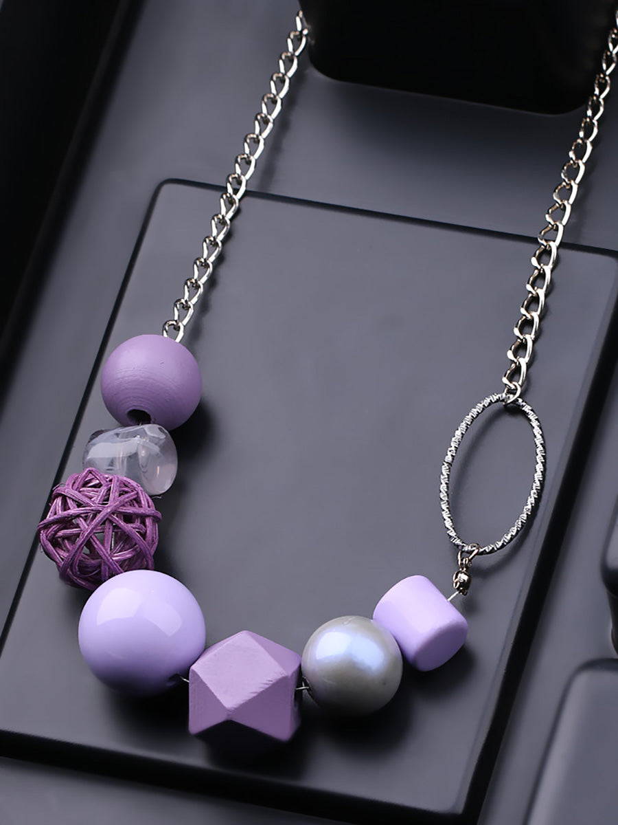 Women Artsy Geometric Wood Resin Alloy Necklace