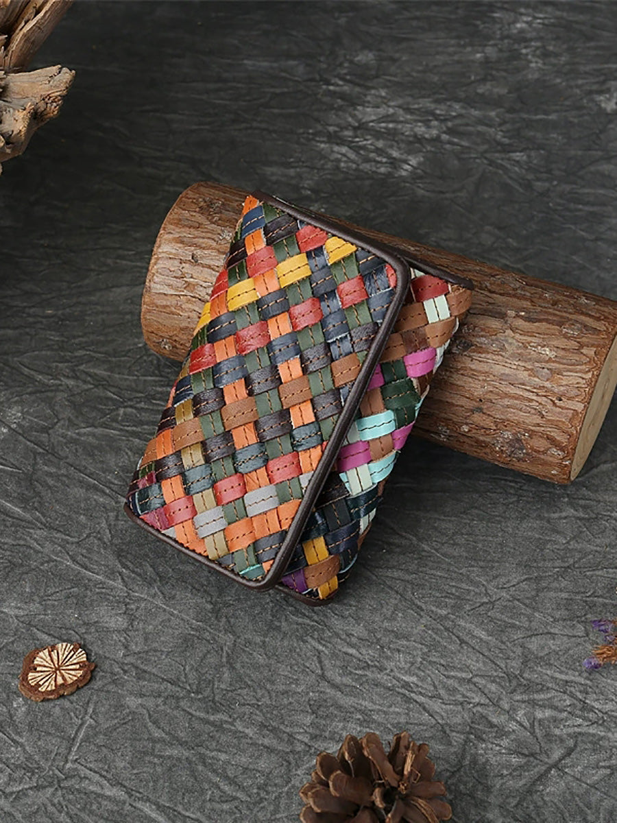 Women Colorful Leather Weave Multifunction Wallet