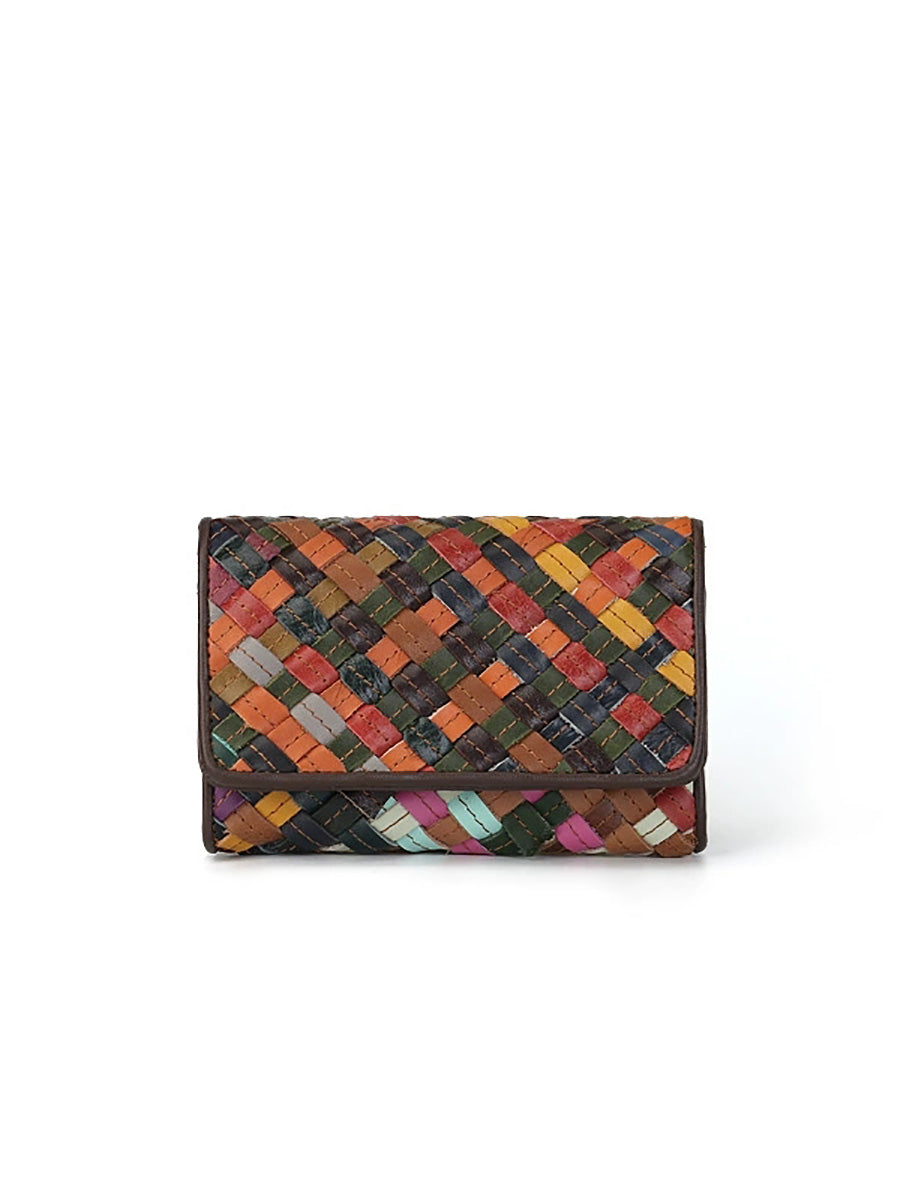 Women Colorful Leather Weave Multifunction Wallet