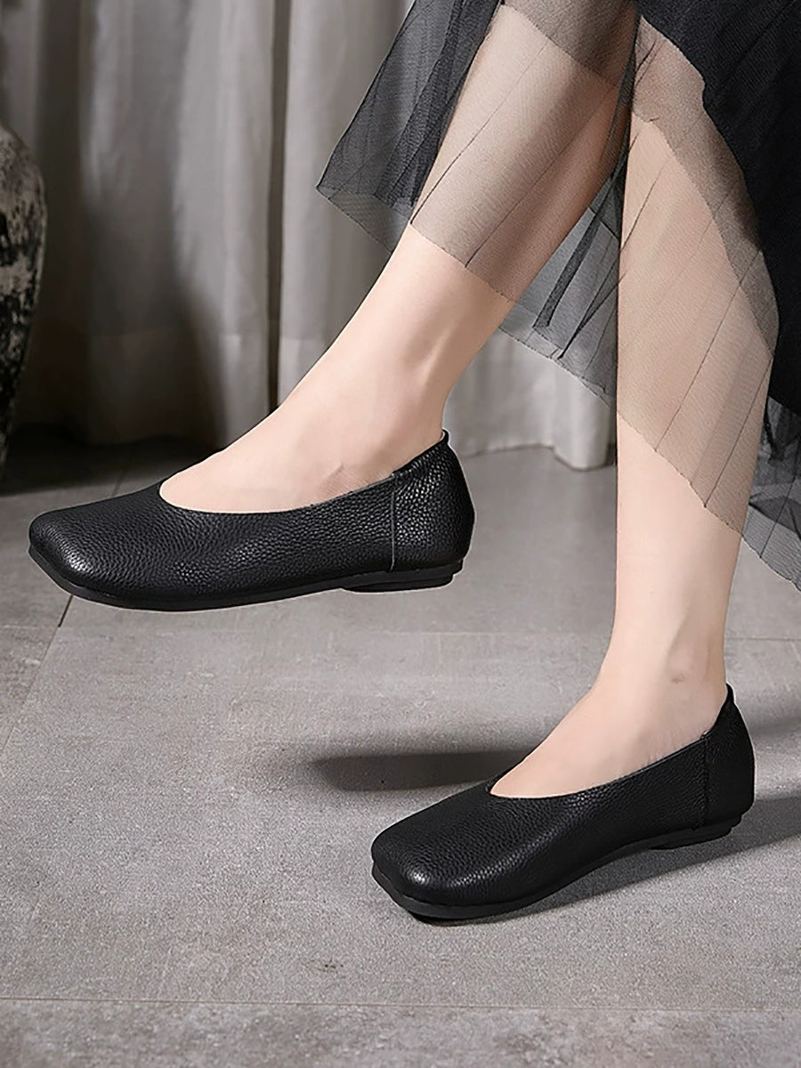 Women Summer Soft Leather Square Toe Shoes