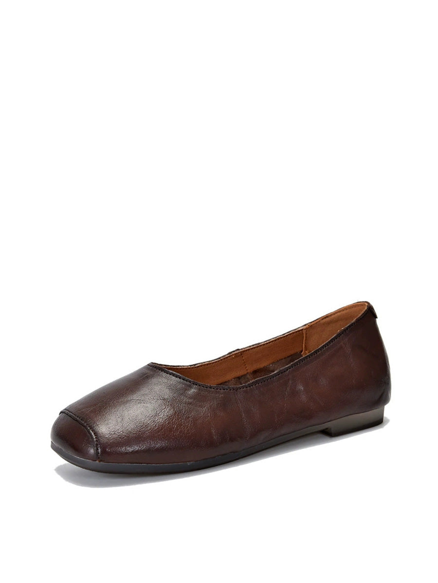 Women Casual Genuine Leather Soft Square Toe Shoes