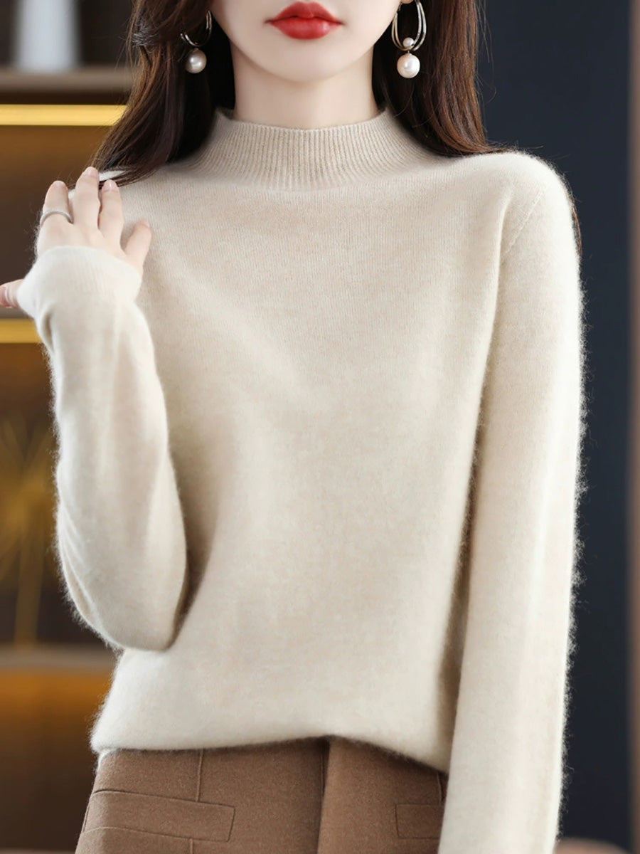 Women Autumn Casual Half-Turtleneck Wool Sweater Blouse