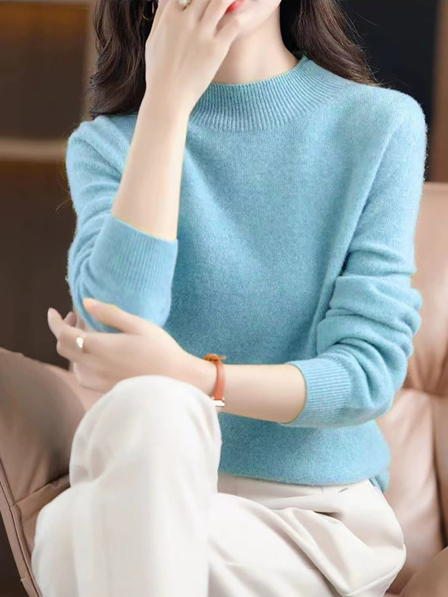 Women Autumn Casual Half-Turtleneck Wool Sweater Blouse
