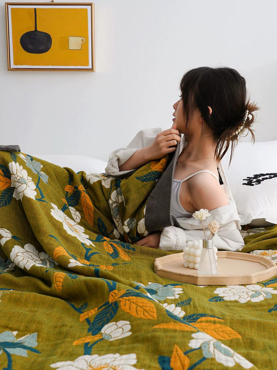 100%Cotton Flower Jacquard Bedcover Blanket Quilt