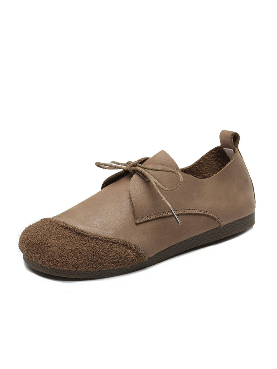 Women Retro Genuine Leather Spliced Flat Shoes