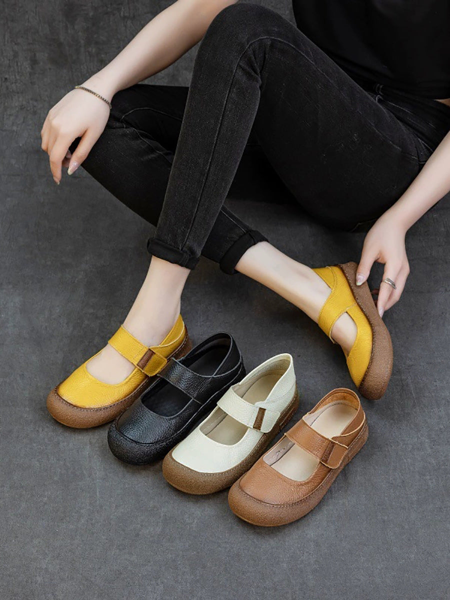Women Casual Genuine Leather Colorblock Flat Shoes