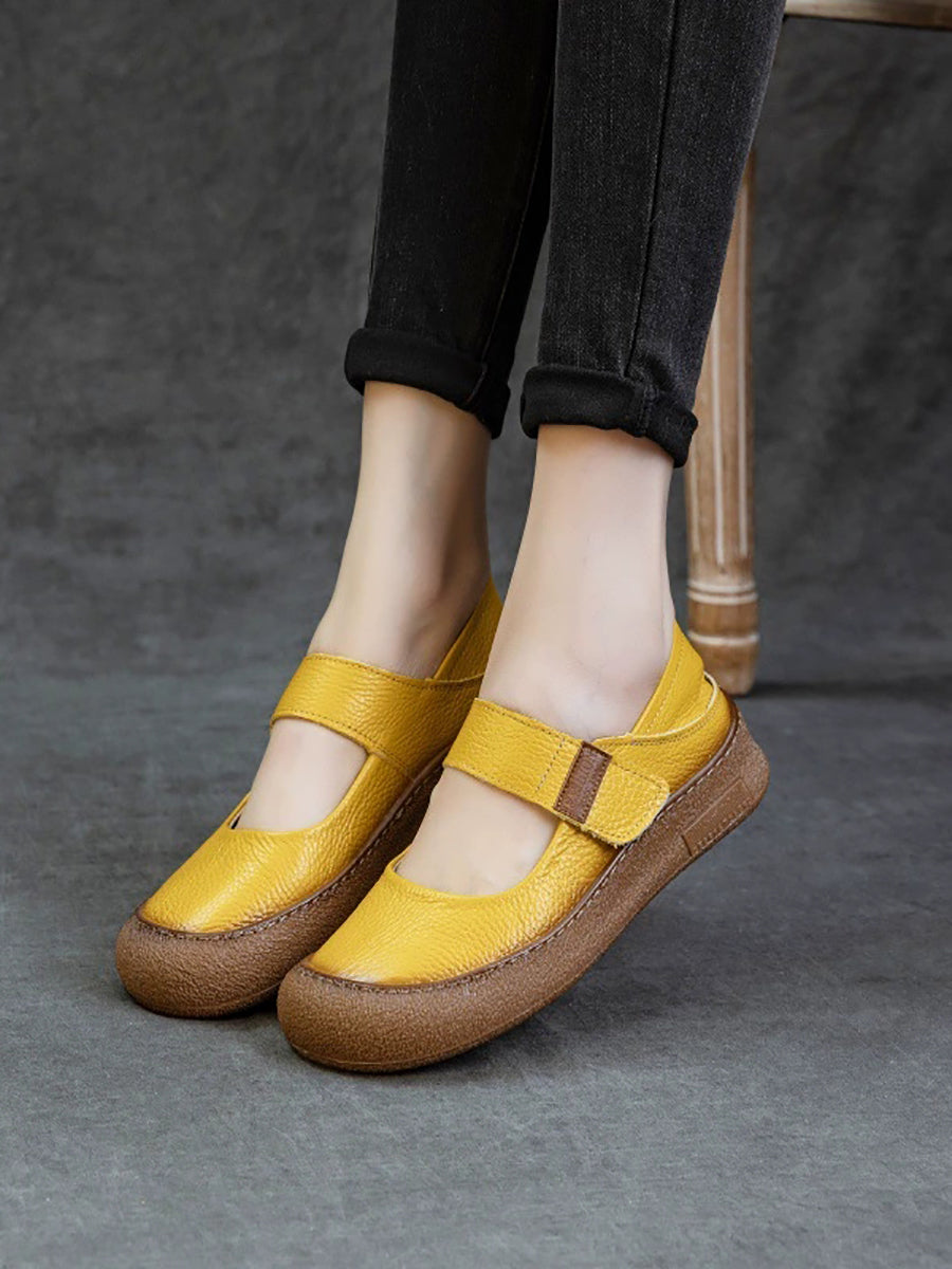 Women Casual Genuine Leather Colorblock Flat Shoes