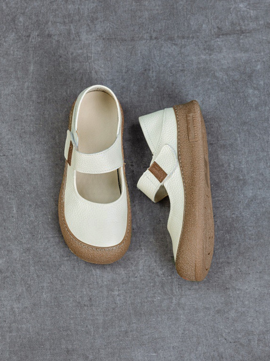 Women Casual Genuine Leather Colorblock Flat Shoes