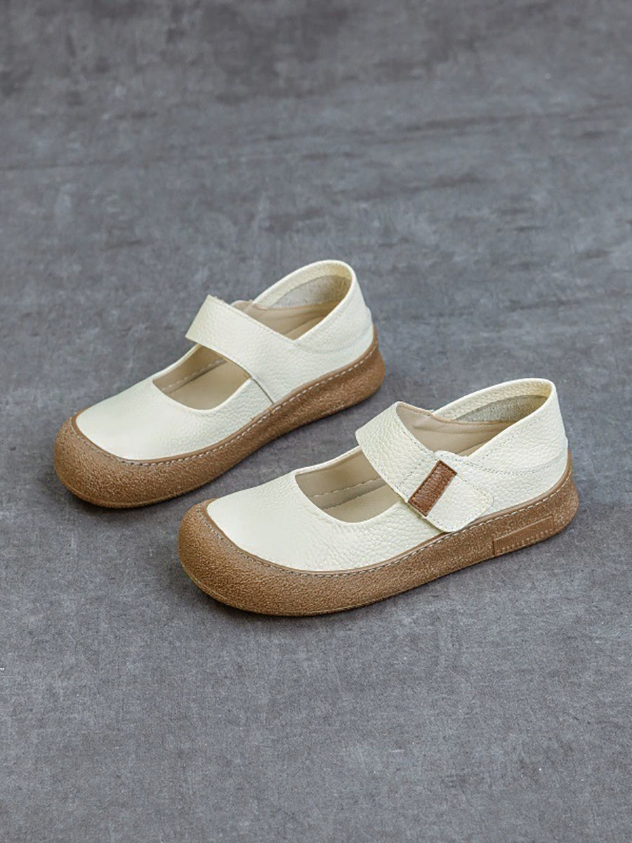 Women Casual Genuine Leather Colorblock Flat Shoes