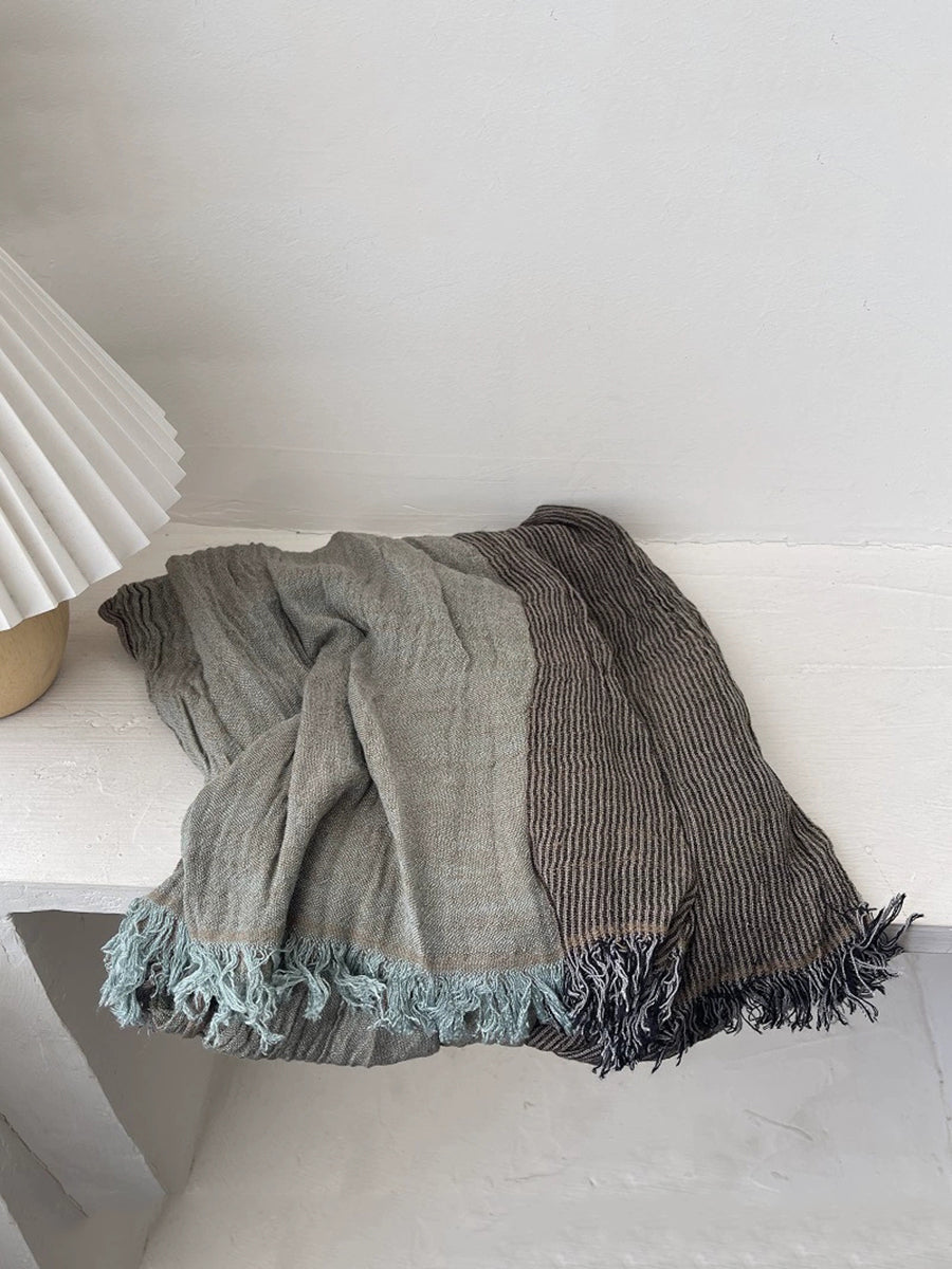 Women Autumn Vintage Stripe Tassel Shawl Scarf