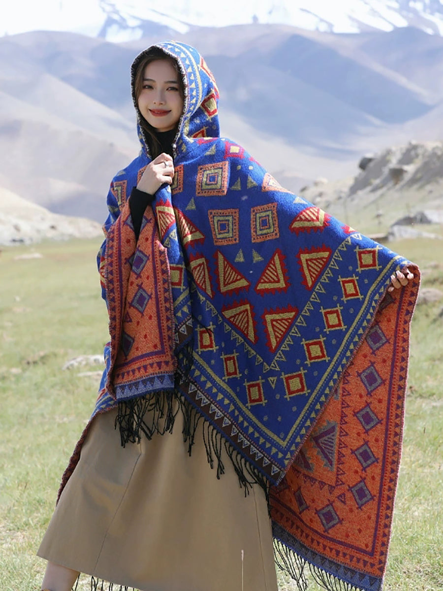Ethnic Autumn Keep Warm Hooded Shawl Cape