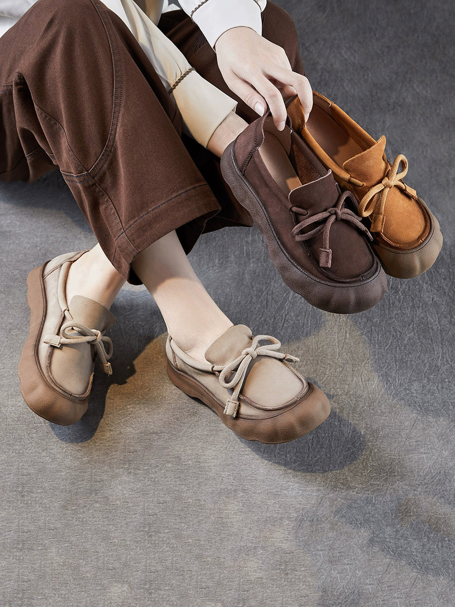 Women Vintage Genuine Leather Strap Flat Shoes
