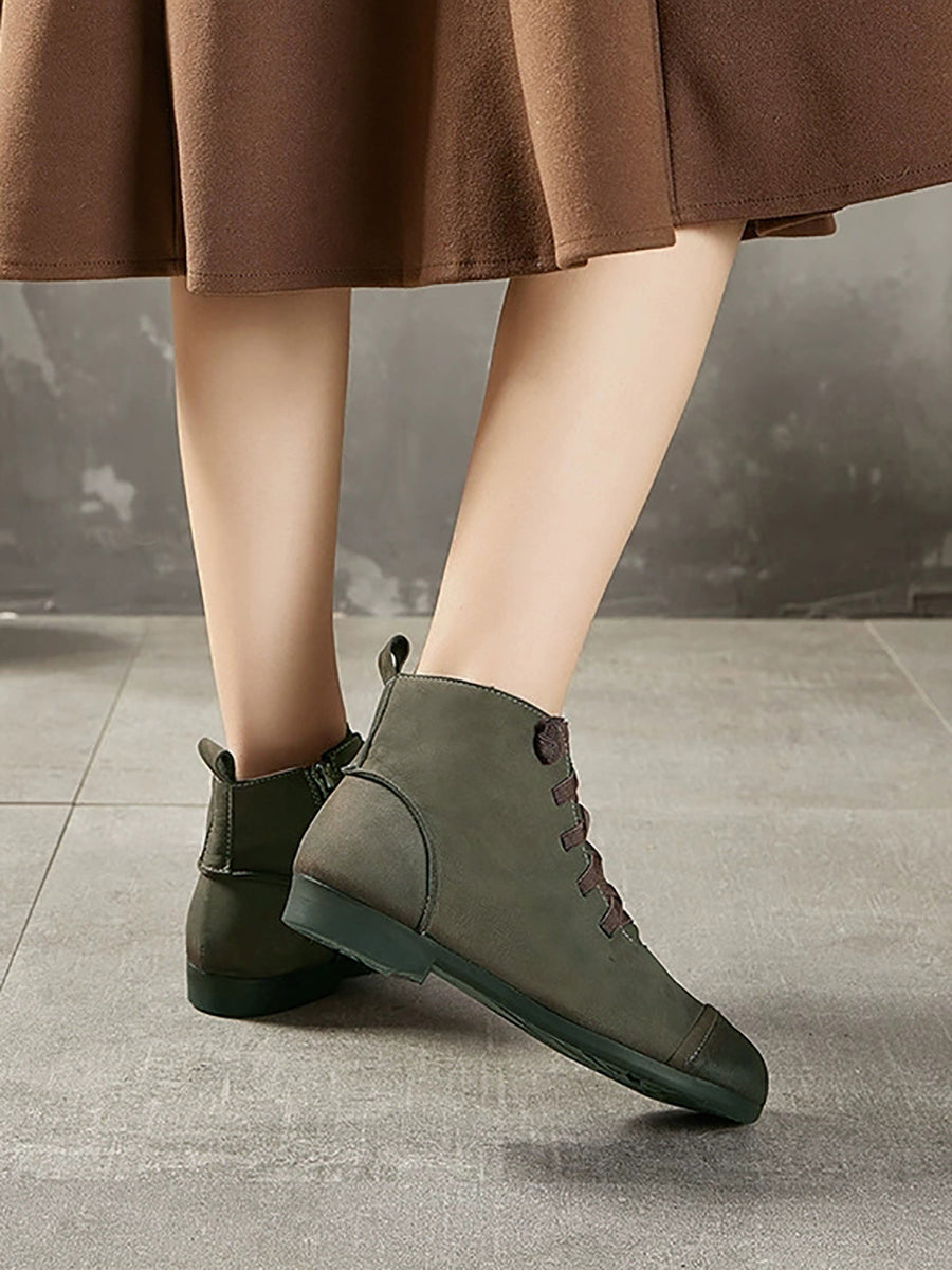 Women Vintage Genuine Leather Spliced Ankle Boots