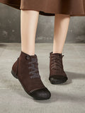 Women Vintage Genuine Leather Spliced Ankle Boots