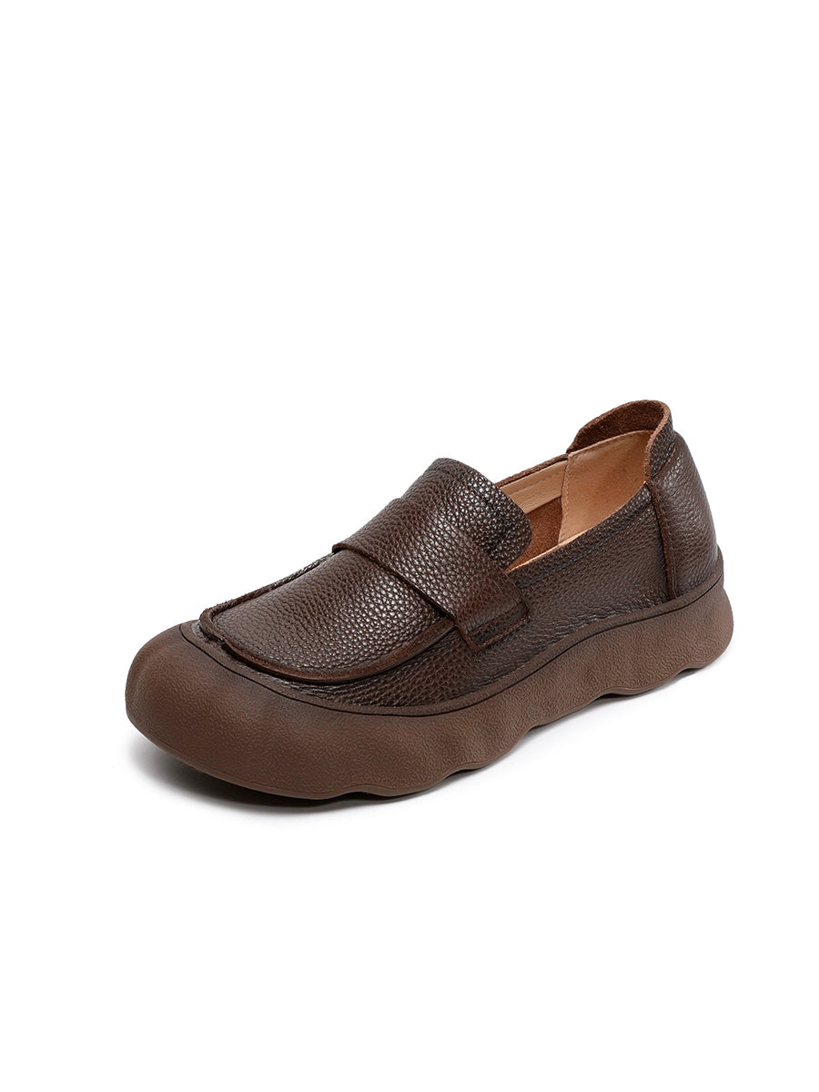 Women Retro Genuine Leather Mid-Heel Shoes