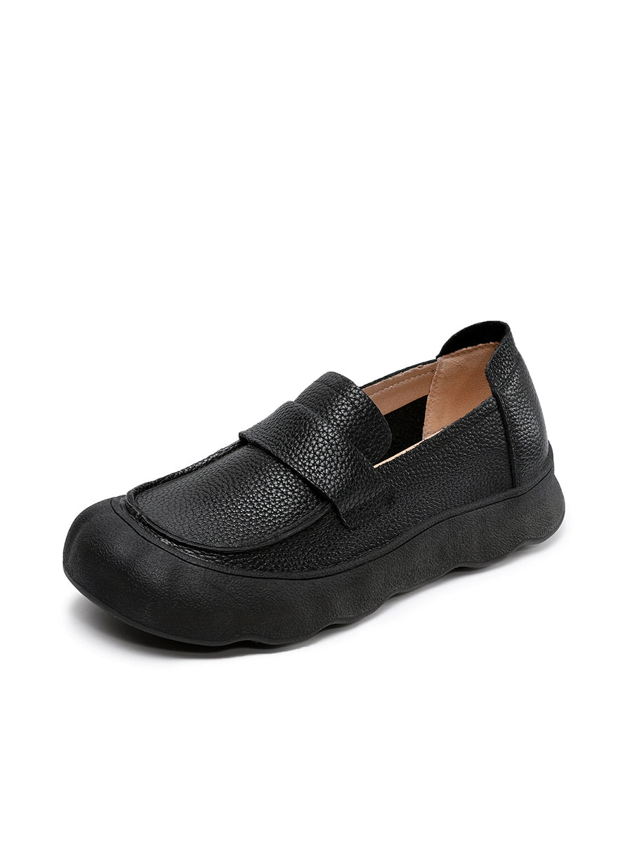 Women Retro Genuine Leather Mid-Heel Shoes