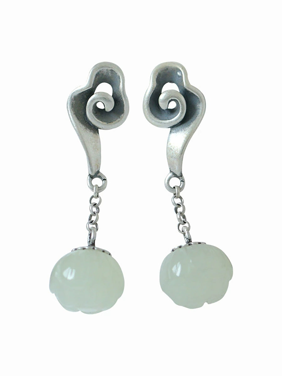 Women Ethnic Alloy Jade Flower Earrings