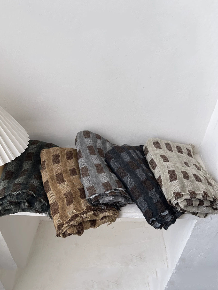 Women Vintage Plaid Tassel Shawl Scarf
