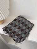 Women Vintage Plaid Tassel Shawl Scarf