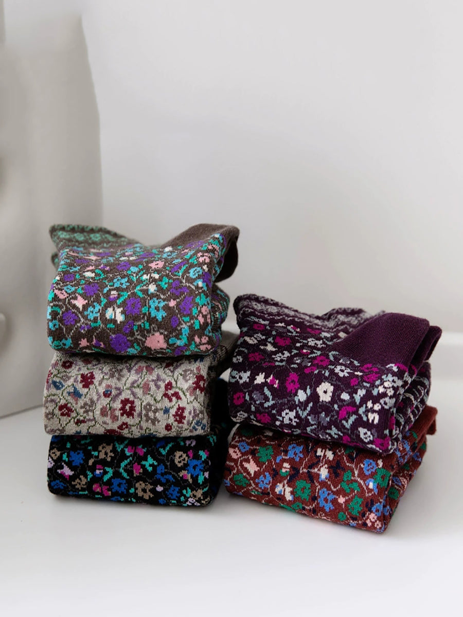 5 Pairs Women Artsy Floral Short Socks