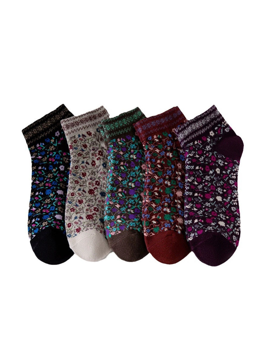 5 Pairs Women Artsy Floral Short Socks