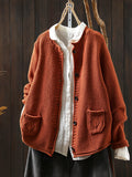 Women Autumn Artsy Pure Color Knitted O-Neck Sweater
