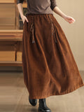 Plus Size Women Autumn Retro Strap Corduroy A-Shape Skirt