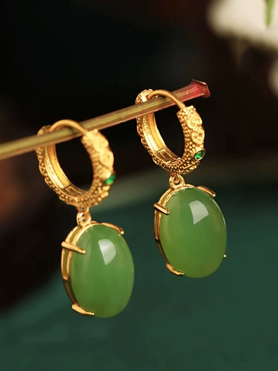 Women Vintage Jade Gold-plated Earrings