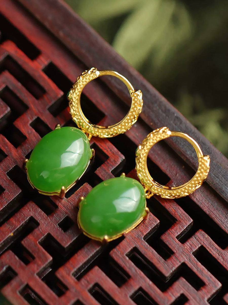 Women Vintage Jade Gold-plated Earrings