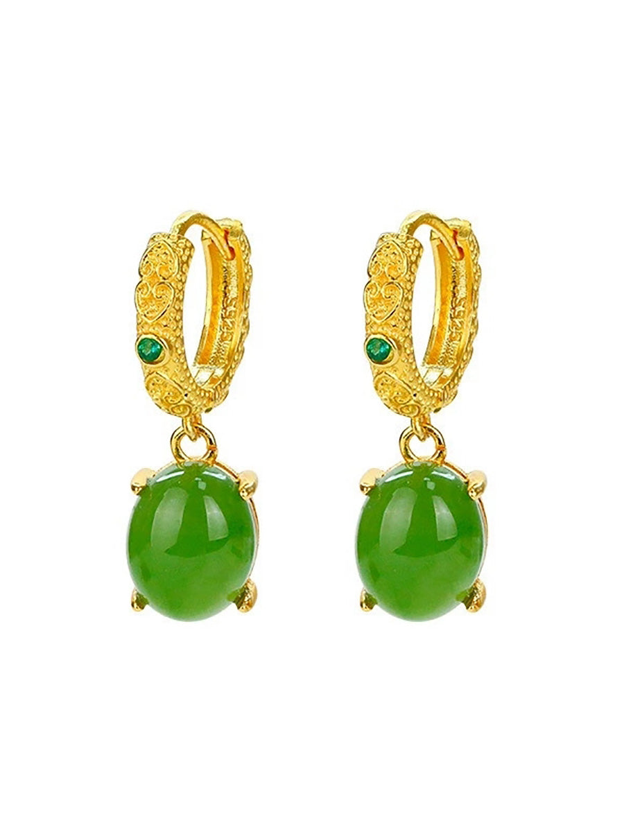 Women Vintage Jade Gold-plated Earrings