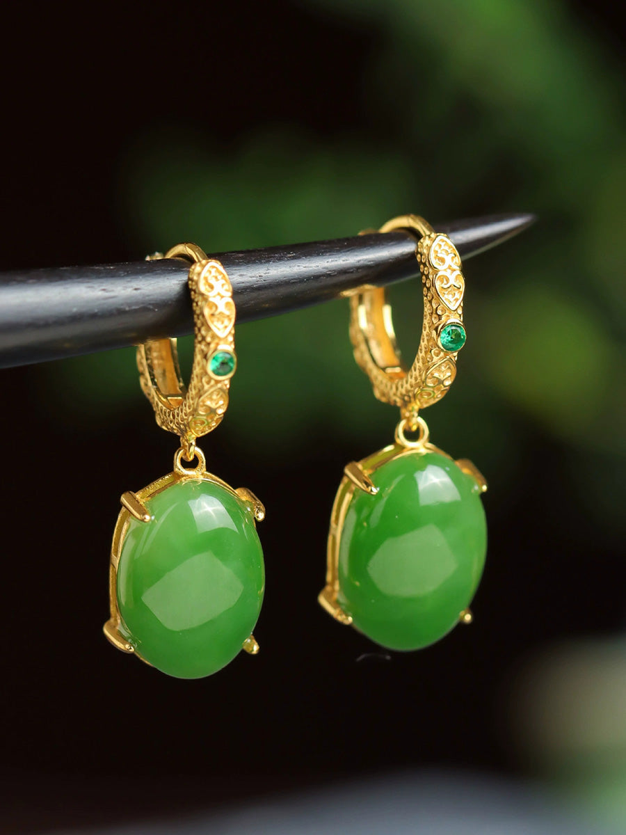 Women Vintage Jade Gold-plated Earrings